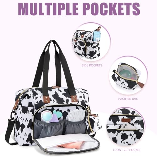 Tuwubi Diaper Bag Tote,Baby Diaper Bag with Pacifier Case - color: Cow Print, size: Medium