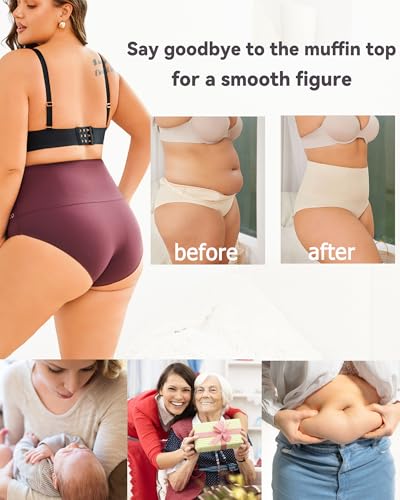 FINETOO Tummy Control Underwear Shapewear for Women Seamless High Waisted Panties Moderate Control Briefs S-3XL - color: A-4pack, size: XX-Large