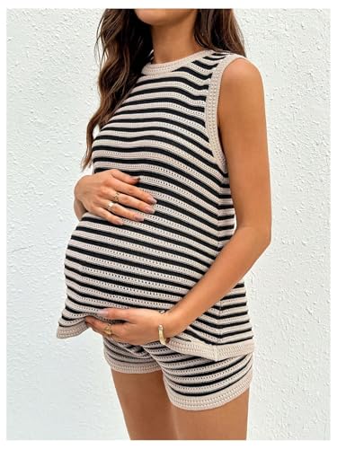 SOLY HUX Women's Maternity Striped Knit 2 Piece Outfits - color: Multicoloured Striped, size: Medium