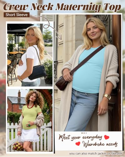 Huukeay 4 Pack Women's Short Sleeve Maternity Tops - color: Mint Blue, Grass Green, Light Heather Gray, White, size: Medium