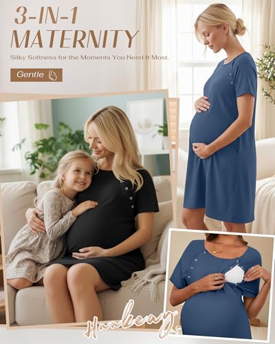 Huukeay 2 Pack Labor and Delivery Hospital Gown - color: Black, Denim Blue, size: Medium