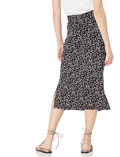 Amazon Essentials Women's Pull-On Knit Midi Skirt with Elastic Waist, Slits - color: Black White Abstract Animal, size: X-Small
