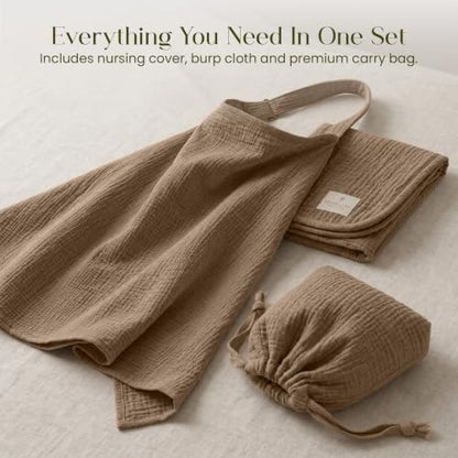 Premium Muslin Nursing Cover for Breastfeeding Privacy & Comfort - color: Beige