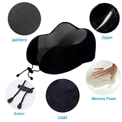 TALLGO Travel Pillow, Best Memory Foam Neck Pillow Head Support Soft Pillow for Sleeping Rest, Airplane Car & Home Use (Black) - color: Black