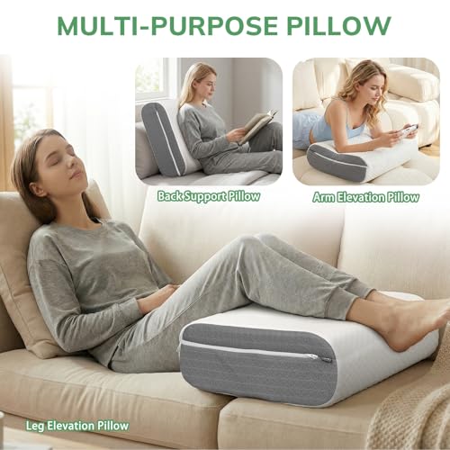 baibu Dual-Layer Leg Elevation Pillow for Legs and Knee Support, Feet Elevation Pillow for Sleeping, Blood Circulation & Swelling Relief, White