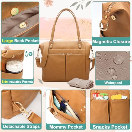 MOMINSIDE Diaper Bag Tote Convertible Diaper Bag Backpack Tote Leather - color: Biscuit