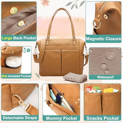 MOMINSIDE Diaper Bag Tote Convertible Diaper Bag Backpack Tote Leather - color: Biscuit