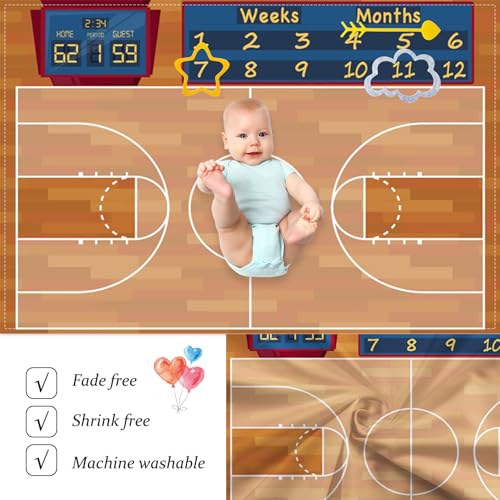 Vintage Brown Basketball Court Baby Monthly Milestone Blanket