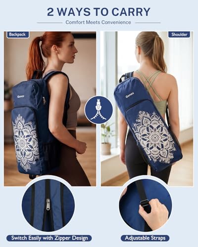 Gonex Yoga Mat Bag Convertible Backpack Blocks Carrier with Wet Pocket - color: Blue