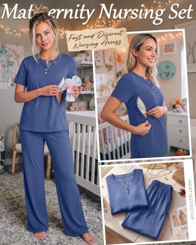Women Maternity Nursing Set - color: Dark Blue, size: Small