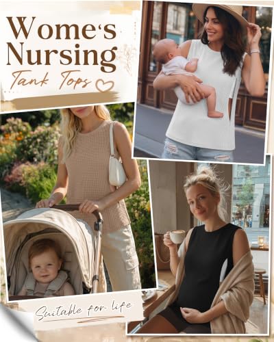 Xaatren 3 Pack Nursing Tank Tops for Breastfeeding - color: Black, White, Khaki, size: Small