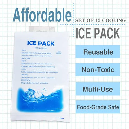 12Pcs Reusable Ice Packs for Cooling Safety Vest Cold Packs Freezer Packs