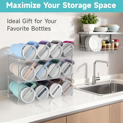 Stackable Water Bottle Organizer Large Compartment Water Bottle Holder - size: 3 pack