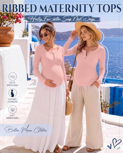 Women's Maternity Long Sleeve Shirt Pregnancy Top - color: Light Pink, size: Medium