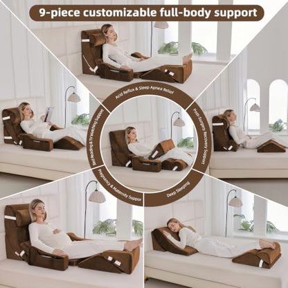 Wedge Pillow Set for After Surgery,Dark Brown,9PCS-23.2" - color: Dark Brown, size: 9PCS-23.2''