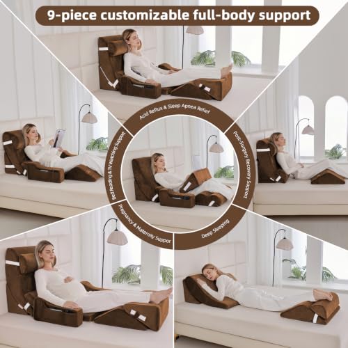 Wedge Pillow Set for After Surgery,Dark Brown,9PCS-23.2" - color: Dark Brown, size: 9PCS-23.2''
