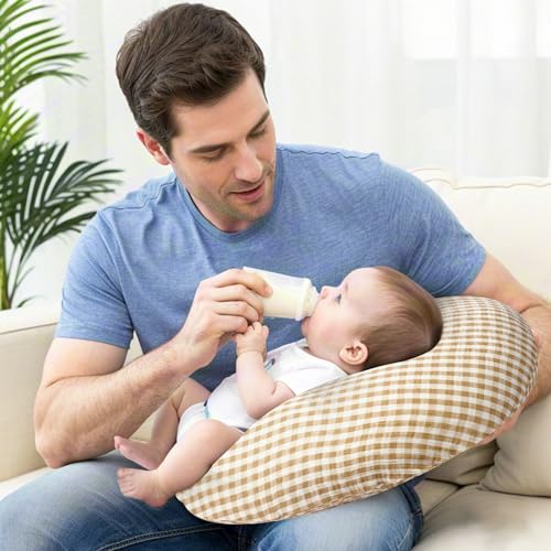 FUNUPUP Muslin Nursing Pillow Cover Replacement, Beige & Plaid - color: Beige&plaid