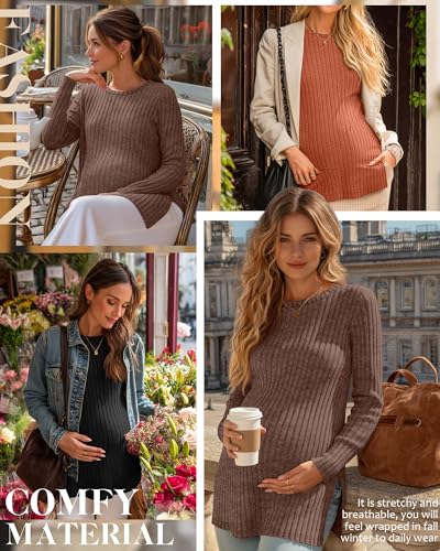 3 Pack Maternity Shirts Pregnancy Sweaters Tunic Tops - color: Pumpkin, Camel, Black, size: Large