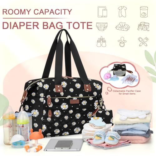 Pritent Diaper Bag Tote Waterproof Maternity Baby Bags with Pacifier Case - color: Daisy, size: Medium