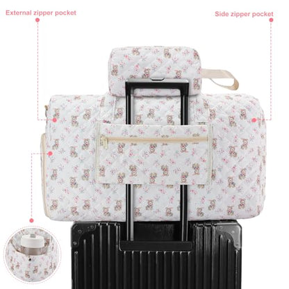 Bunny Quilted Duffle Bag with Shoe Compartment and Toiletry Pouch - color: Bunny