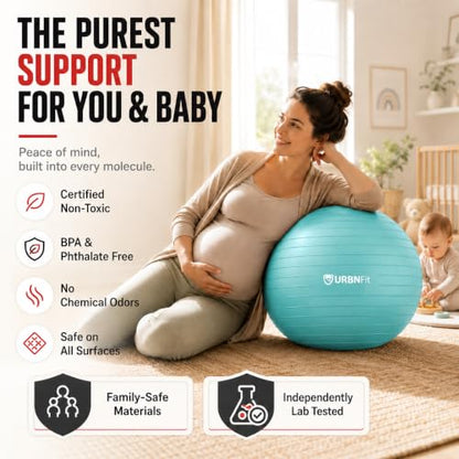 URBNFit Yoga Ball - Anti-Burst Exercise Ball Large - color: Teal, size: 30 Inch