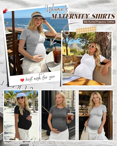 Huukeay 4 Pack Women's Short Sleeve Maternity Tops - color: Black, Light Gray, Dark Gray, White, size: XX-Large