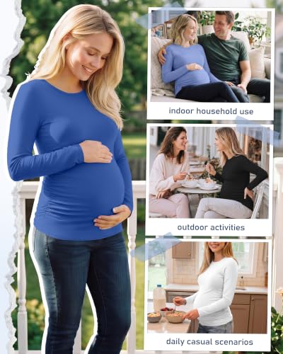 Locoowai 4 Pack Long Sleeve Maternity Underscrub Tops for Nurses - color: Black, White, Sapphire Blue, Sky Blue, size: Small
