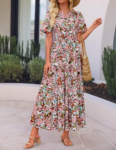 ZESICA Women's 2026 Summer Floral Boho A Line Maxi Dresses - color: Greybrown, size: Small