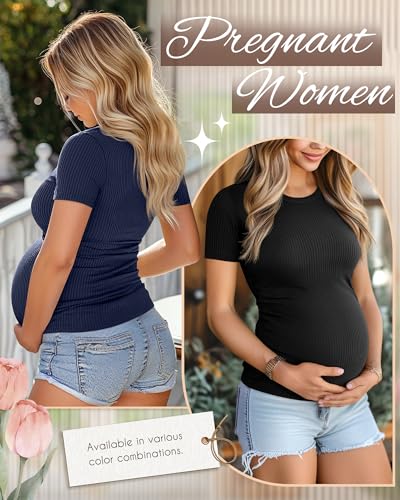 Ficerd 3 Pack Women's Short Sleeve Maternity Shirts - color: Black, Navy Blue, Burgundy, size: X-Large