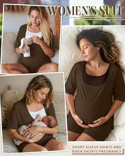 2 Piece Women Maternity Set Pregnancy Outfit - color: Brown, size: Small