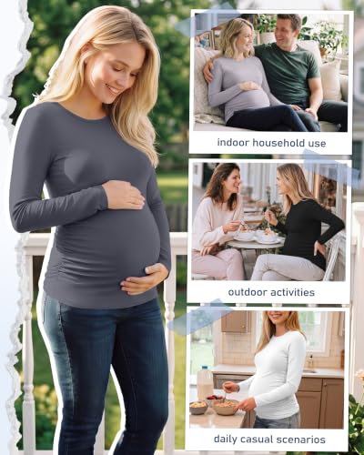 Locoowai 4 Pack Long Sleeve Maternity Underscrub Tops for Nurses - color: Black, White, Dark Gray, Light Gray, size: Medium