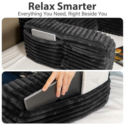 ENITYA 22" XL Back Pillow for Bed Sitting Up with Armrests & Big Pockets - color: Black, size: XL(5'3"-5'11")
