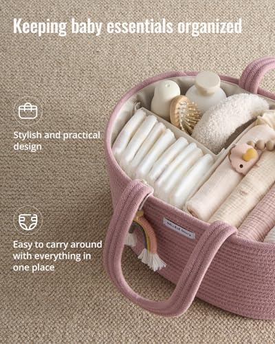 Blissful Diary Diaper Caddy Organizer, Woven Cotton Rope, Pink - color: Oval Pink