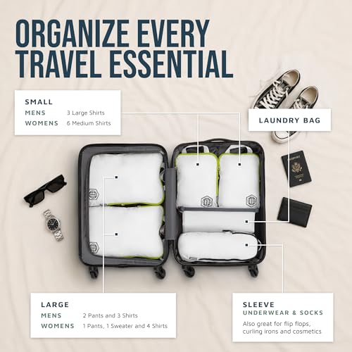 TRIPPED Travel Gear Compression Packing Cubes for Carry-On Travel 6-Pack - color: White and Green, size: 6 Piece