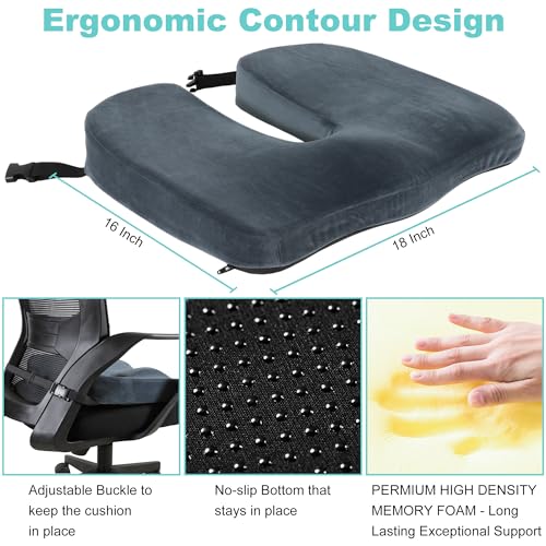 Tailbone Pain Relief Office Chair Cushion 10-Inch Extended U-Cutout