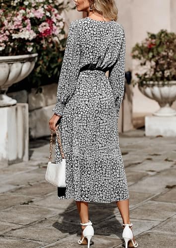 PRETTYGARDEN Womens Long Sleeve Boho Maxi Fall Floral Wedding Guest Dresses - color: Black, size: Medium