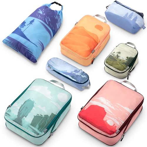 TRIPPED Travel Gear Large Compression Packing Cubes 7-Piece Set for Travel - color: Getaways