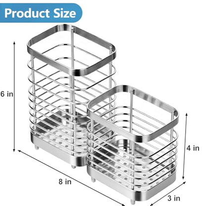 Utensil Holder, Stainless Steel Utensil Drying Rack for Kitchen Counter - color: Small+Large, Silver