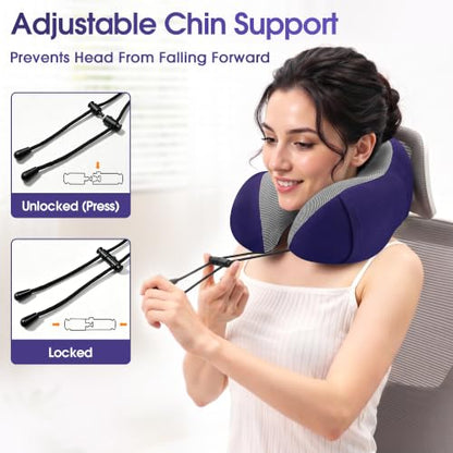 CloudBliss Neck Pillow for Airplanes, Memory Foam Travel Pillow, Navy - color: Navy