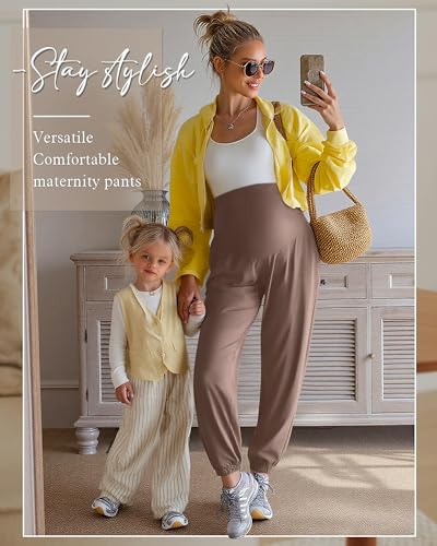 3 Pack Women's Maternity Jogger Pregnancy Sweatpants - color: Coffee,army Green,black, size: Medium