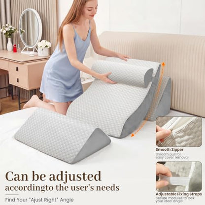 4PCS Wedge Pillow,Adjustable Support Pillow for Pain Free Recovery - color: Gray + Light Gray