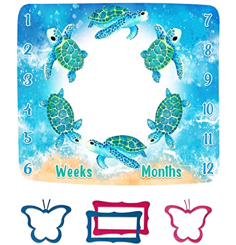 Blue Sea Life Turtle Monthly Milestone Blanket 48x40in - color: Turtle