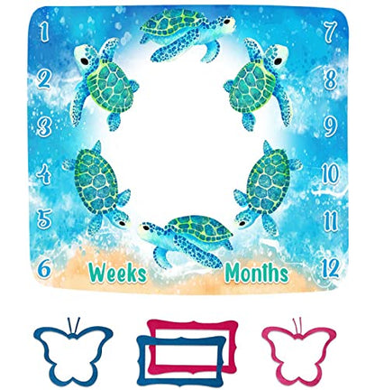 Blue Sea Life Turtle Monthly Milestone Blanket 48x40in - color: Turtle