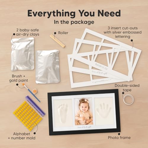 KeaBabies Baby Hand and Footprint Kit, Clay Keepsake Frame (Onyx Black) - color: Onyx Black, size: Duo Frame, 13" x 7.8"