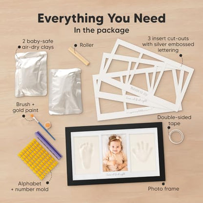 KeaBabies Baby Hand and Footprint Kit, Clay Keepsake Frame (Onyx Black) - color: Onyx Black, size: Duo Frame, 13" x 7.8"