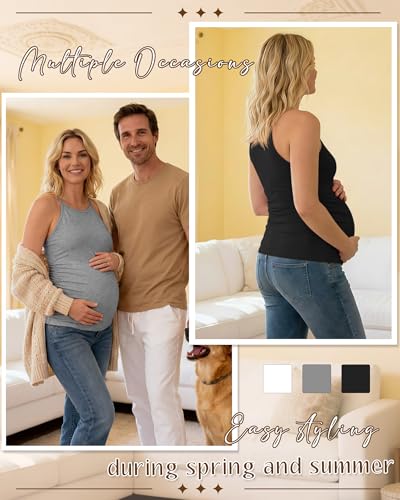 3 Pack Women's Maternity Tank Tops - color: Light Heather Gray, White, Black, size: Large