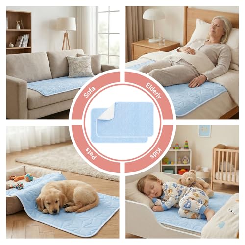 2 Pack Quilted Waterproof Pads for Bed Washable 34x52 Inch Blue - color: Blue, size: 34"x52"