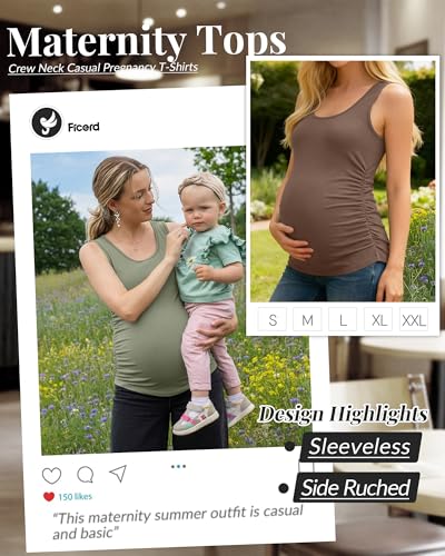 Ficerd 4 Pcs Womens Maternity Sleeveless Tank Tops - color: Black, White, Army Green, Coffee, size: Small