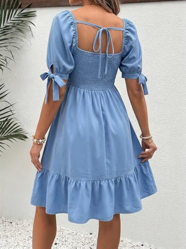 MakeMeChic Women's Maternity Floral Print Cute Baby Shower Dress Sundress - color: Blue Solid, size: Large