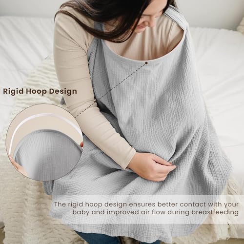 Konssy Muslin Nursing Cover Up for Breastfeeding with Rigid Hoop - color: Grey